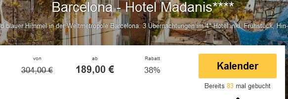 Urlaub in Barcelona mit Travelbird.de Screenshot Travelbird 21.02.2015 Barcelona 4 Tage Hotel Madanis