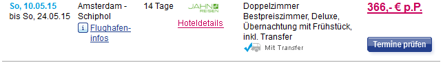 Screenshot Angebot 5vorFlug Urlaub in Sri Lanka 4+ Sterne Hotel Royal Palms Garden, Frühstück, Hin- und  Rückflug, Transfer 24.4.15