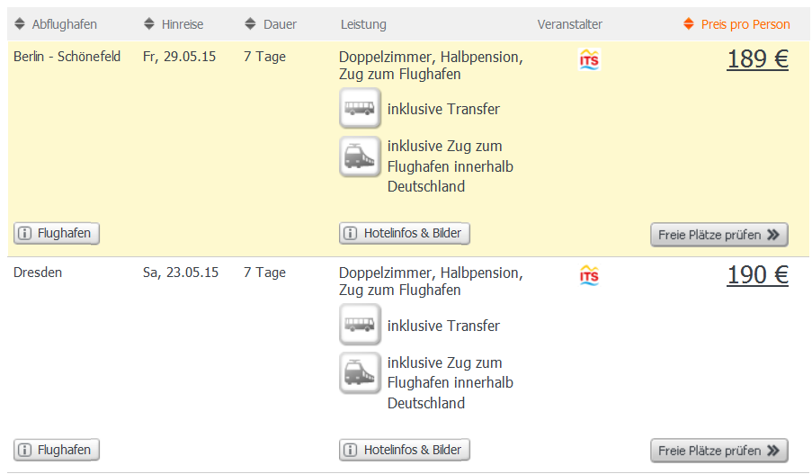 Screenshot Weg.de Angebot Eine Woche Urlaub am Goldstrand in Bulgrien, im 4 Sterne Hotel inklusive Halbpension, Transfer, Zug zum Flug und dem Hin- und Rückflug 28.4.15