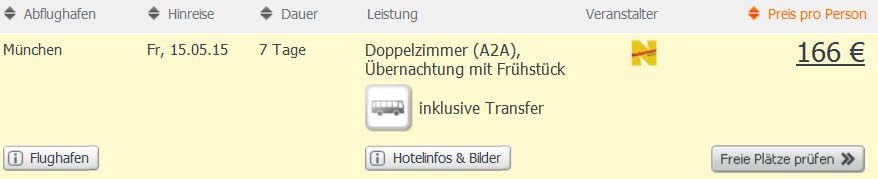 Screenshot Weg.de Eine Woche Urlaub auf Mallorca, 3 Sterne Hotel, Flüge, Transfer und Frühstück. Flüge ab München, Stuttgart oder Karlsruhe Baden-Baden 29.4.15