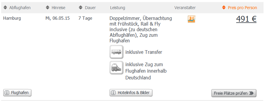 Screenshot weg.de Angebot Städtereise nach Dubai 7 Tage im 4 Sterne Hotel Holiday Inn Bur Dubai inklusive Flügen, Transfer, Zugticket zum Abflughafen innerhalb Deutschlands und Frühstück 11.4.15