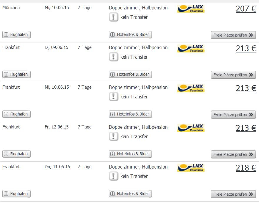 Screenshot Angebot Weg.de Eine Woche Urlaub in Lloret de Mar, inklusive Halbpension und Flügen