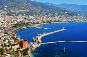 Panoramablick, Hafen von Alanya und Red Tower