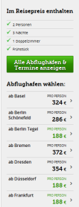 Screenshot Hlx.com Angebot Urlaub in Madrid im 4 Sterne Hotel für 4 Tage, inklusive den Flügen ab Berlin-Tegel, Frankfurt oder Düsseldorf, inklusive Frühstück. 30.4.15