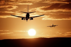 Flughafen Landung Sonnenuntergang